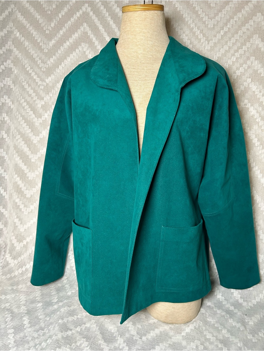 Teal Open-Front Suede Blazer Jacket